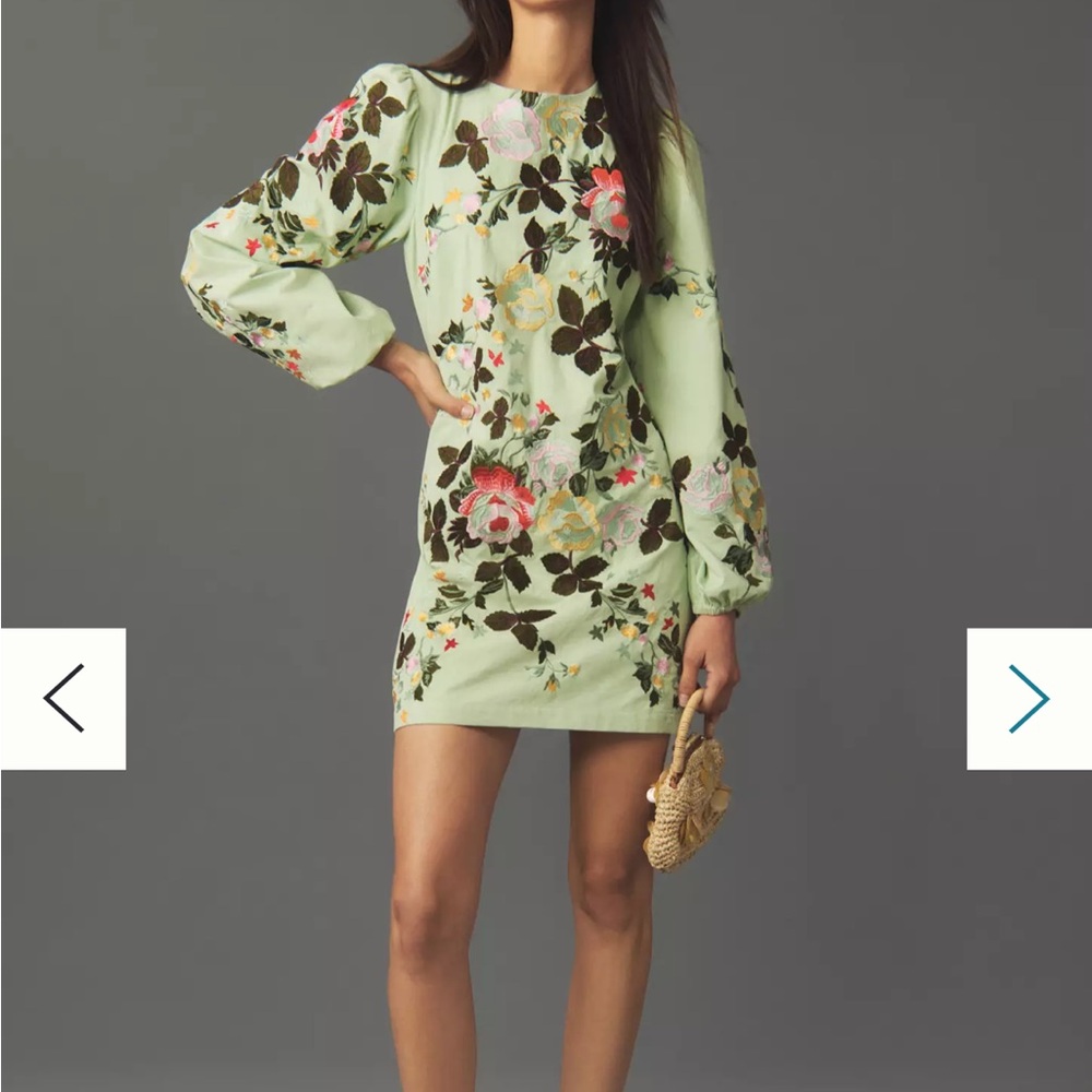 Anthropologie Mint Floral Embroidered Top